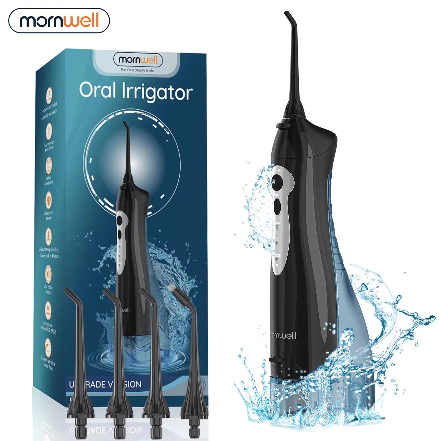 Mornwell D52Pro Portable Rechargeable Water Flosser Dental Oral Irrigator with 4 Nozzles